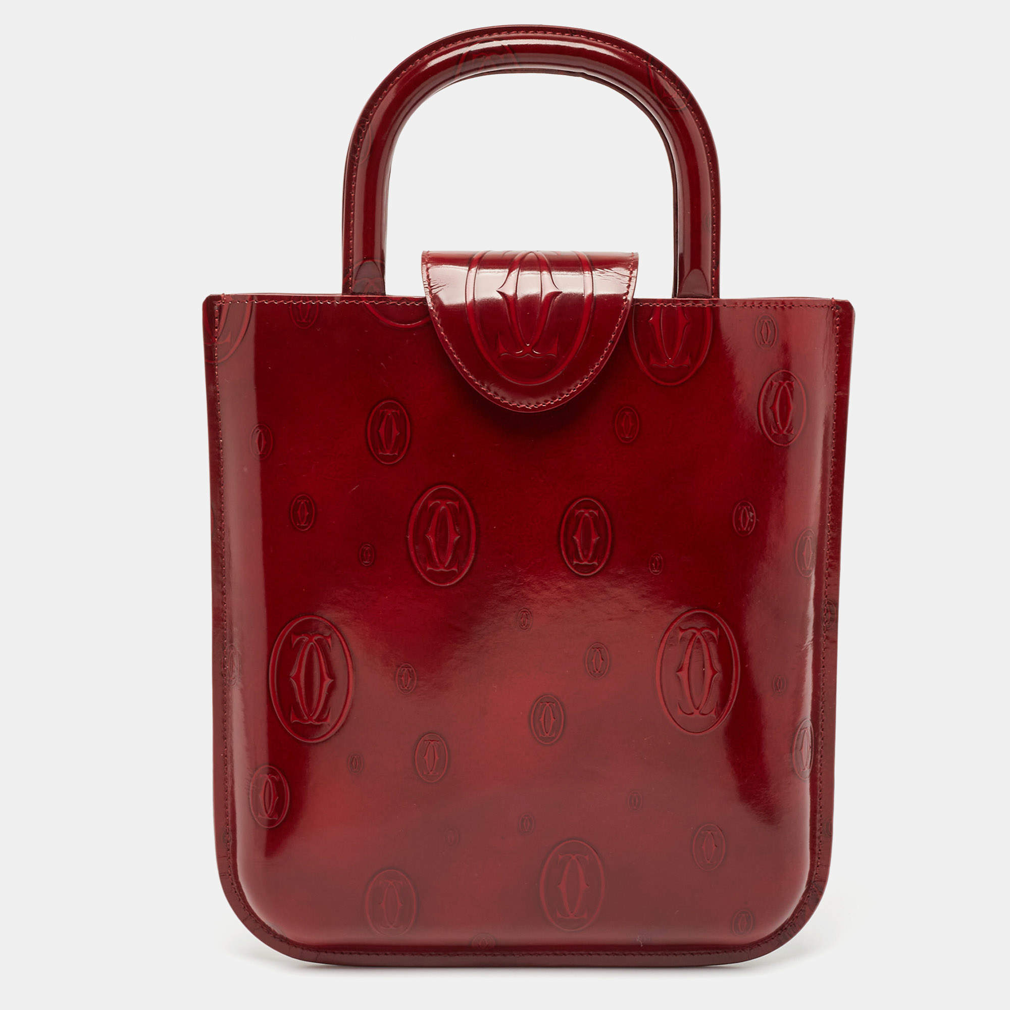 Pre Owned Cartier Red Glossy Leather Happy Birthday Tote