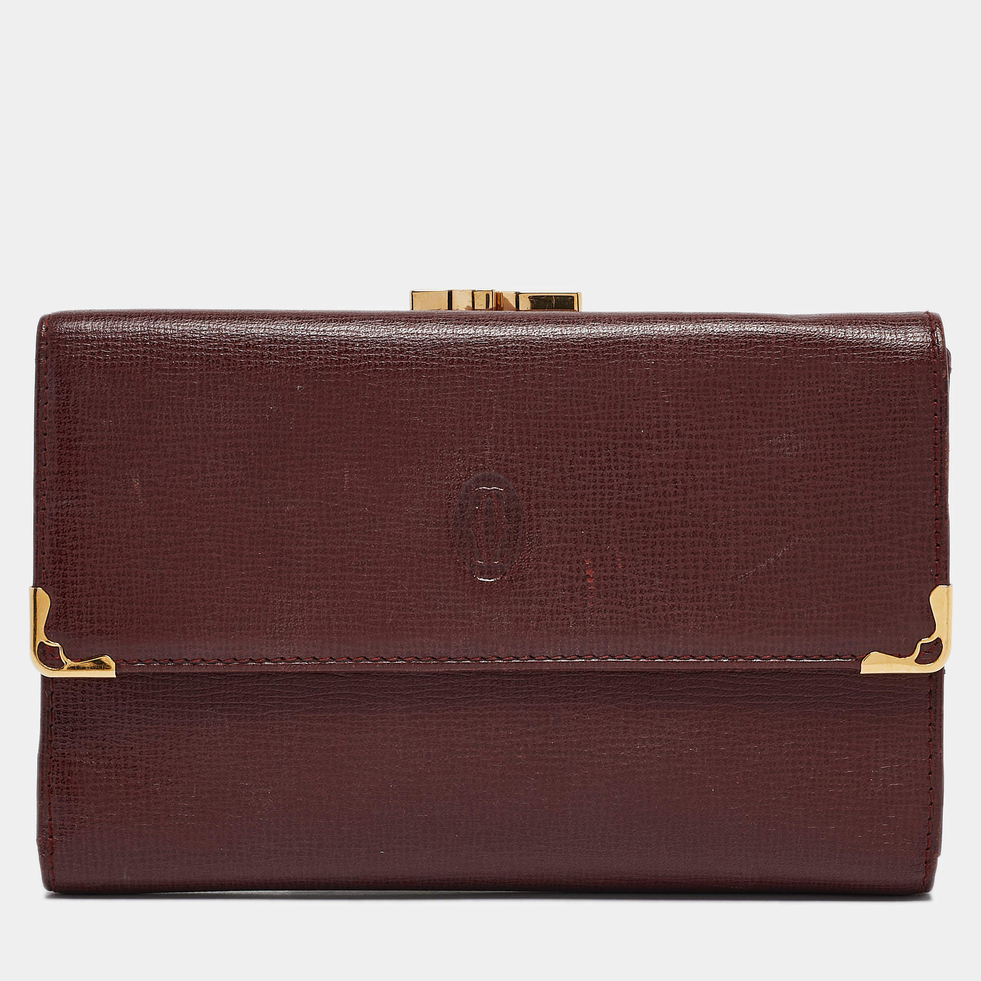 Cartier Burgundy Leather Must de Cartier Kisslock French Wallet