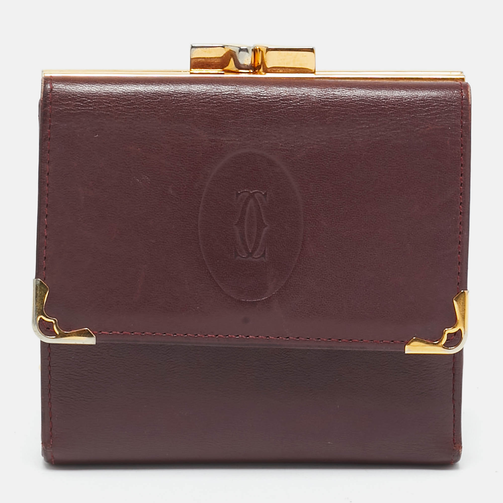 Cartier Burgundy Leather Must de Cartier Kisslock Wallet