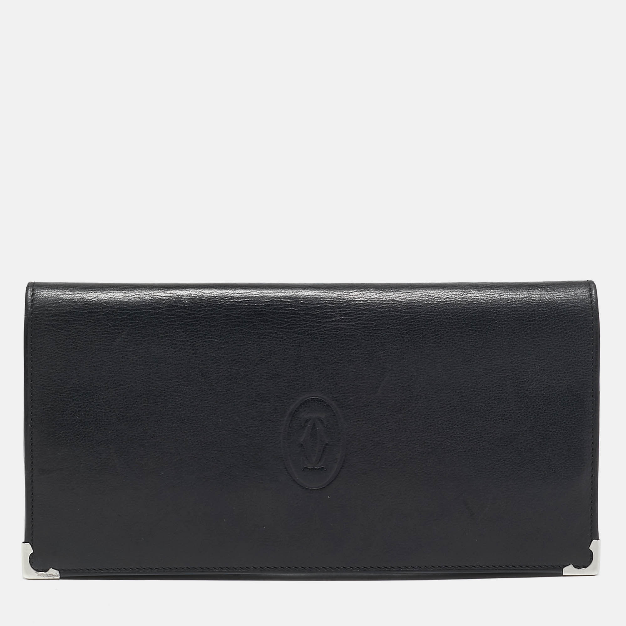 Pre Owned Cartier Black Leather Must de Cartier Bifold Long Wallet