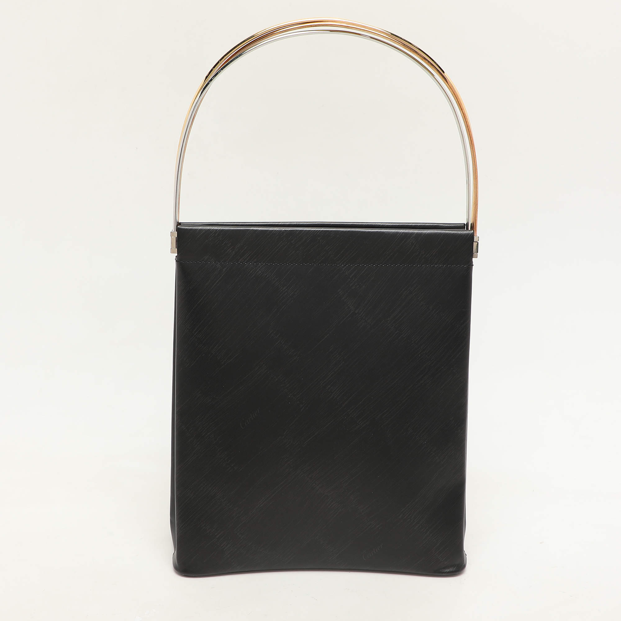 Cartier Black Logo Print Leather Trinity Top Handle Bag
