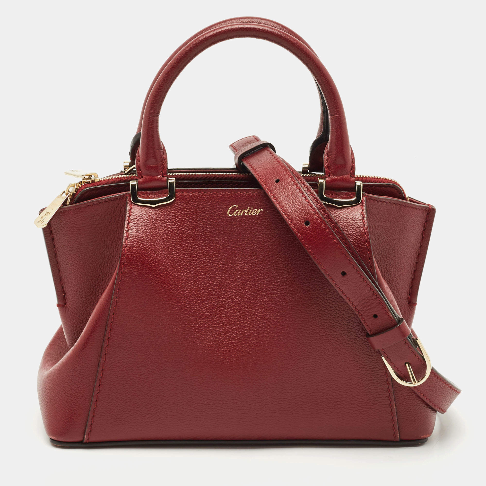 Cartier Dark Red Leather Mini C de Cartier Satchel