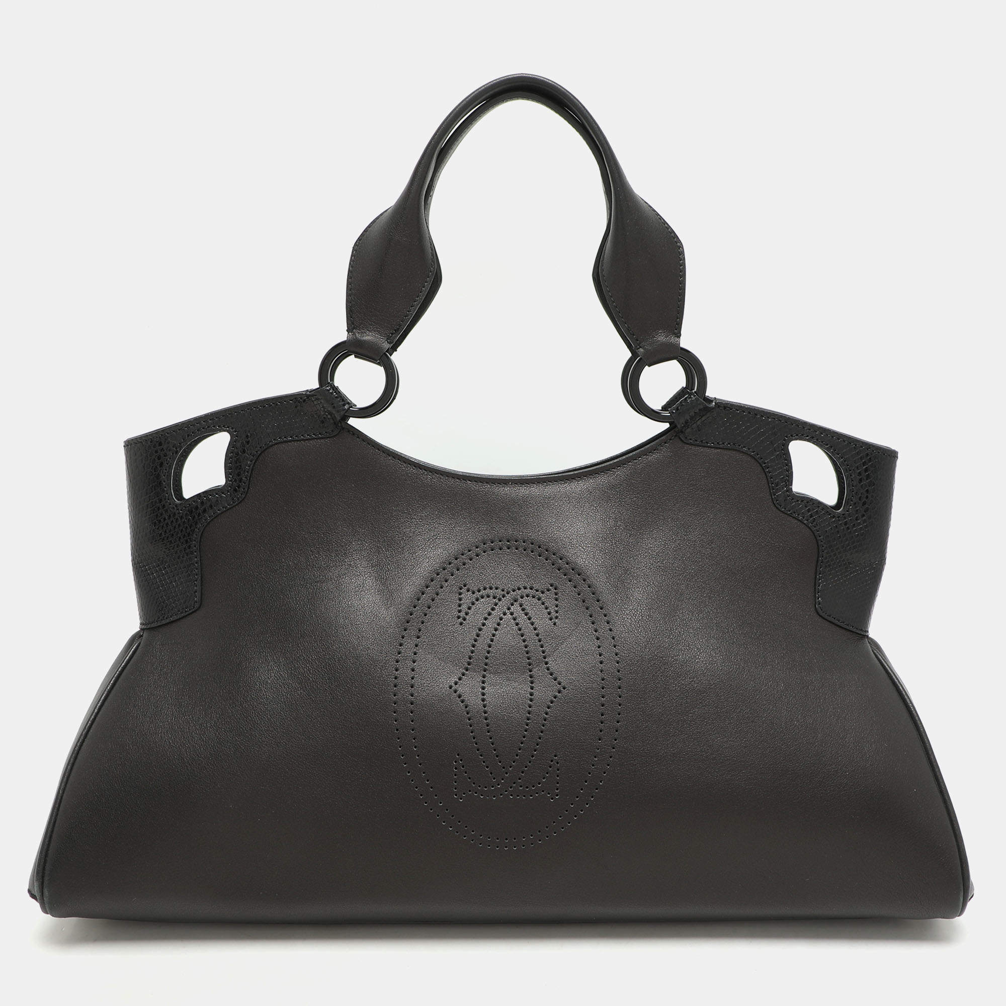 Cartier Black/Graphite Karung And Leather Medium Marcello de Cartier Bag