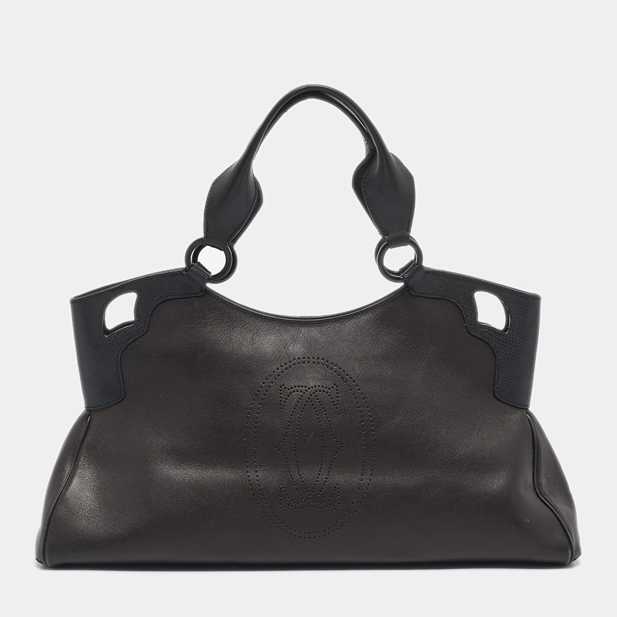 Pre Owned Cartier Black Karung and Leather Medium Marcello de Cartier Bag