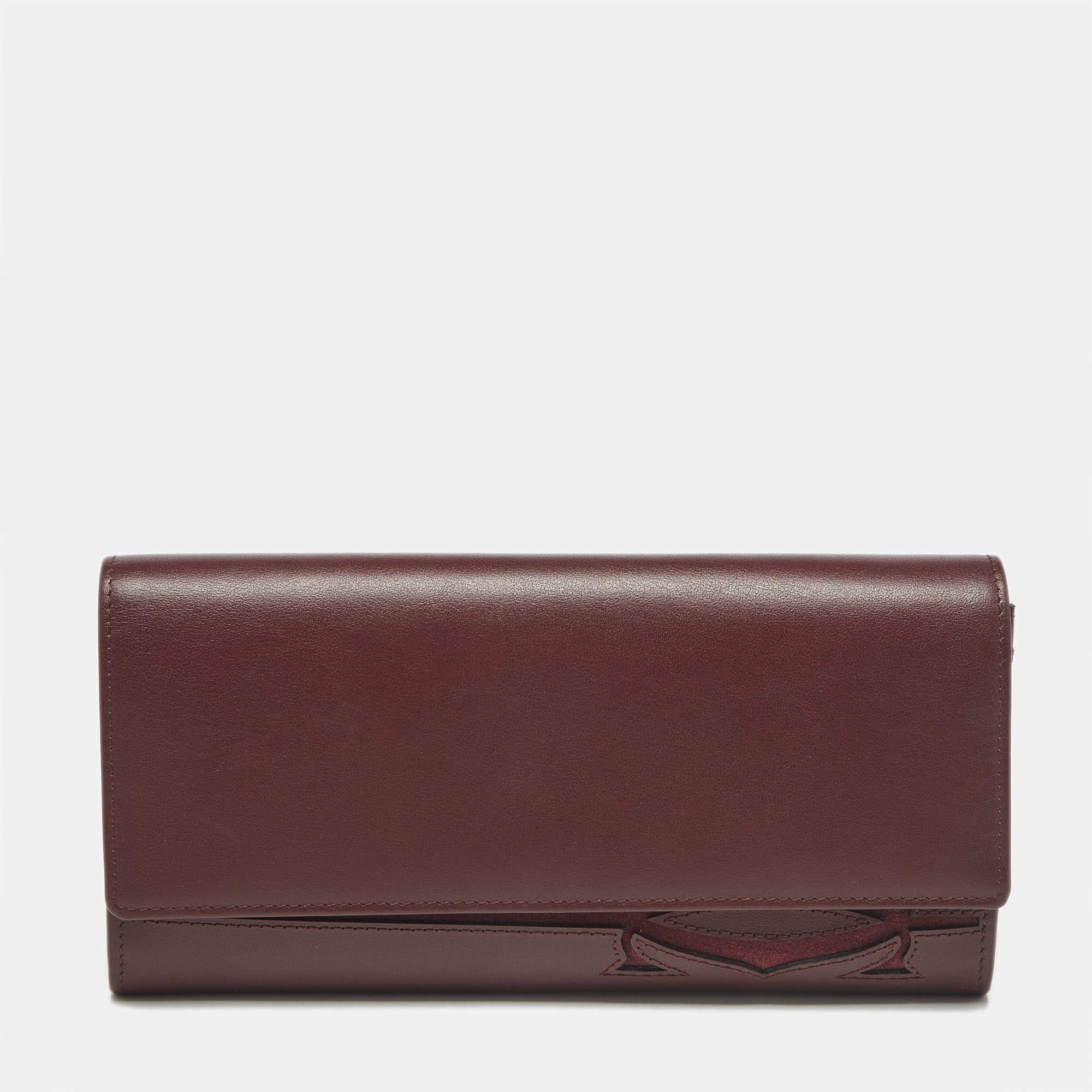 Pre Owned Cartier Burgundy Leather and Suede Must C Continental Wallet