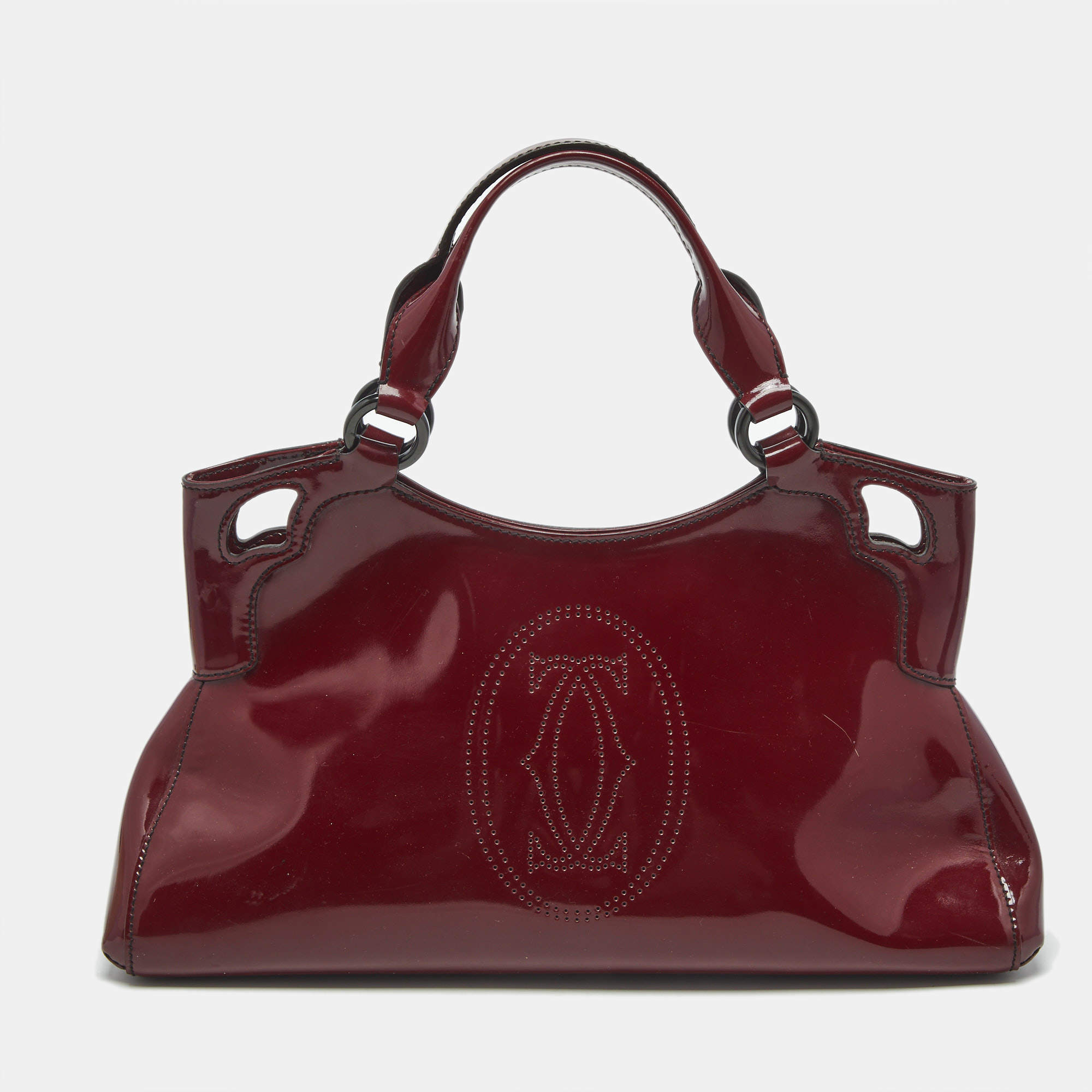 Pre Owned Cartier Dark Red Patent Leather Small Marcello De Cartier Tote
