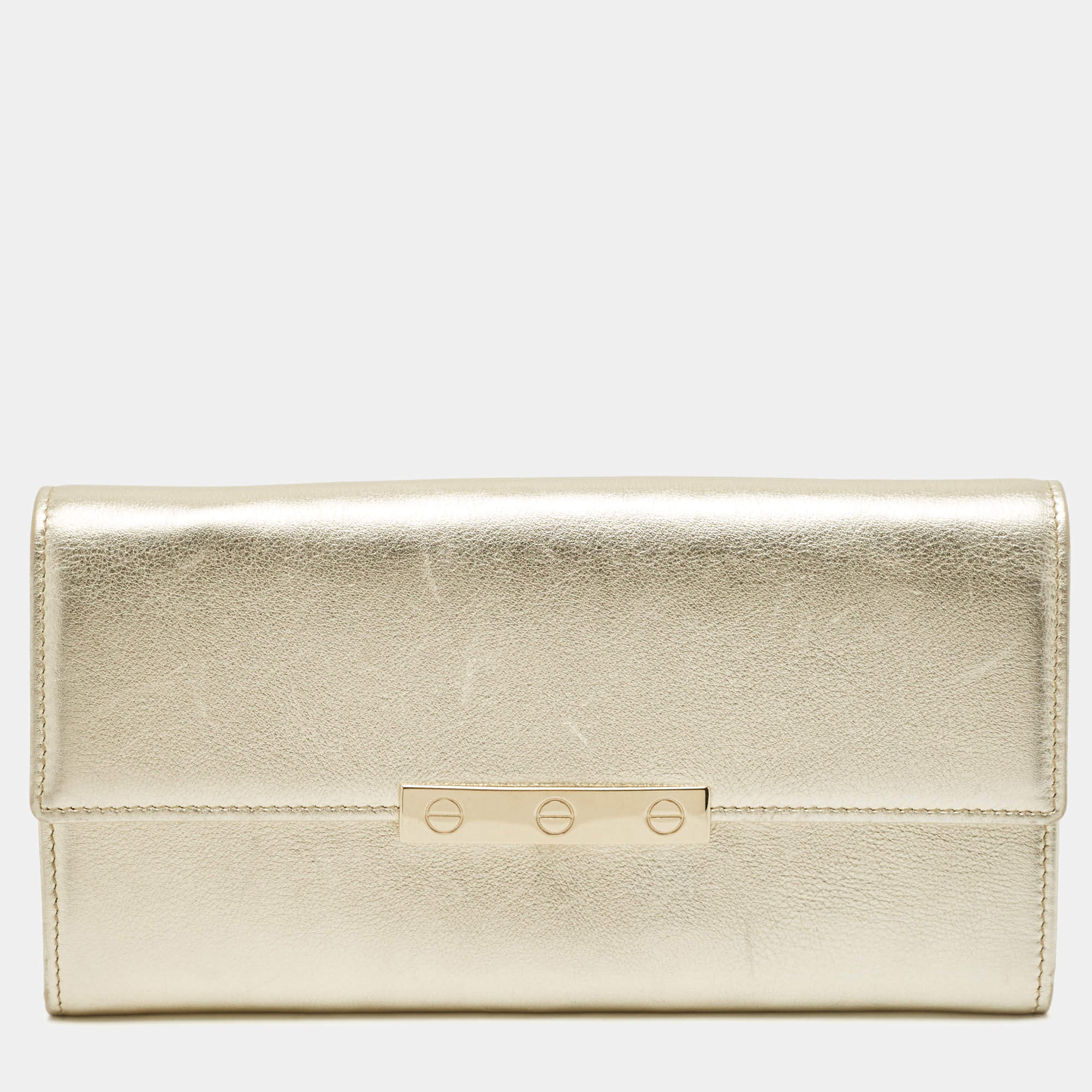 Pre Owned Cartier Pale Gold Leather Love Continental Wallet