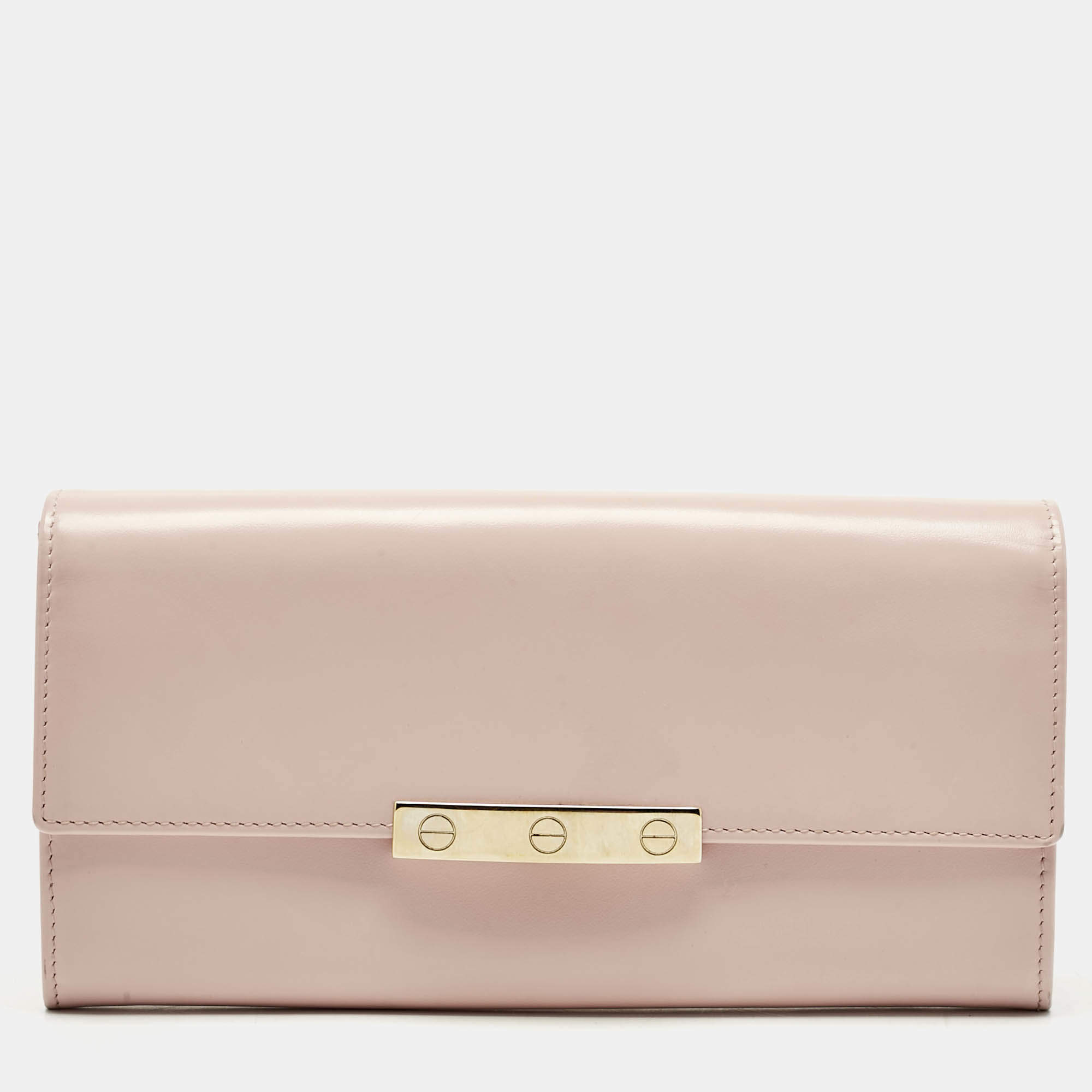 Pre Owned Cartier Light Pink Leather Love Flap Continental Wallet