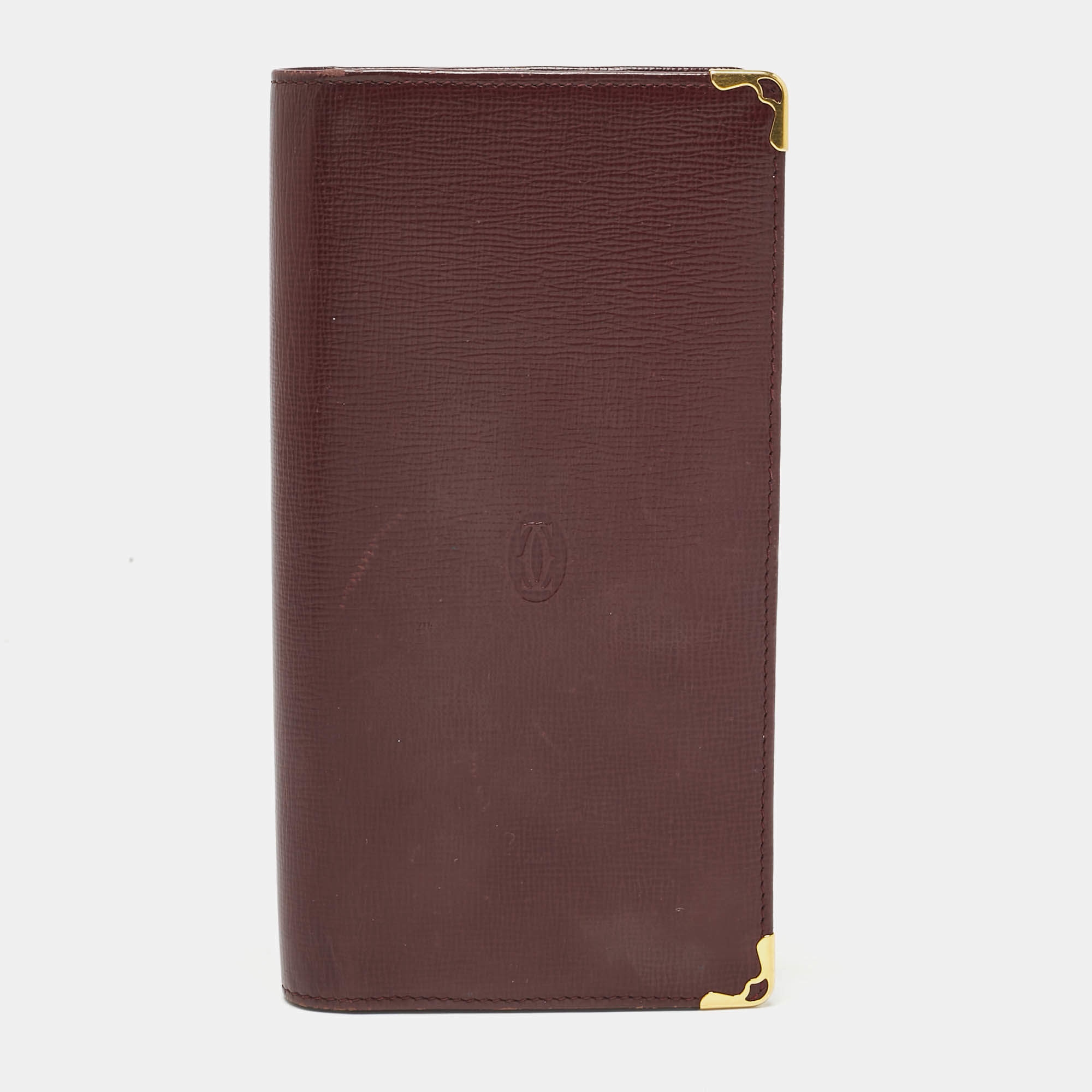 Pre Owned Cartier Burgundy Leather Le Must De Cartier Long Wallet