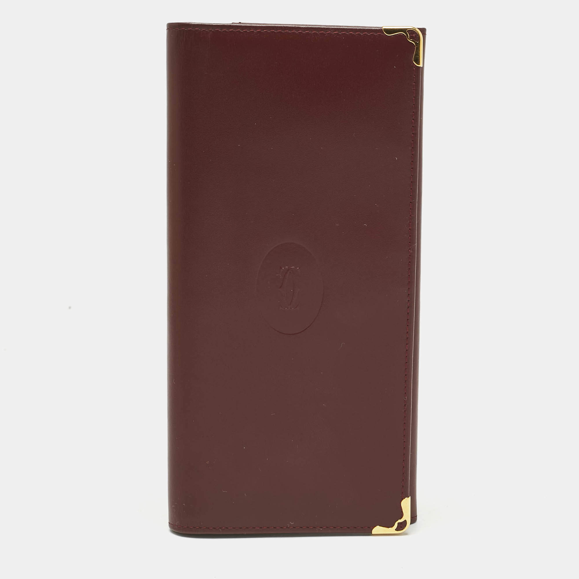 مملوكة مسبقًا Cartier Burgundy Leather Must De Cartier Bi Fold Long Wallet
