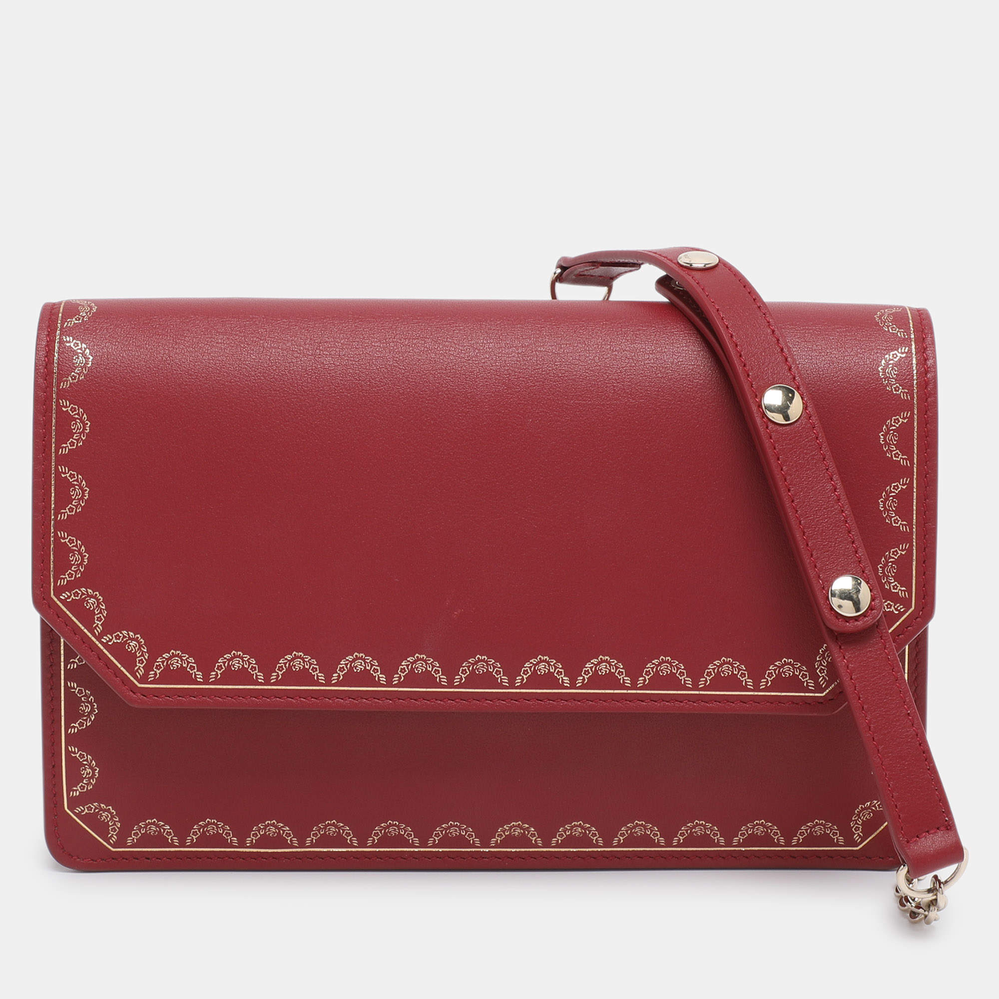 Pre Owned Cartier Red Leather Guirlande de Cartier Wallet On Chain