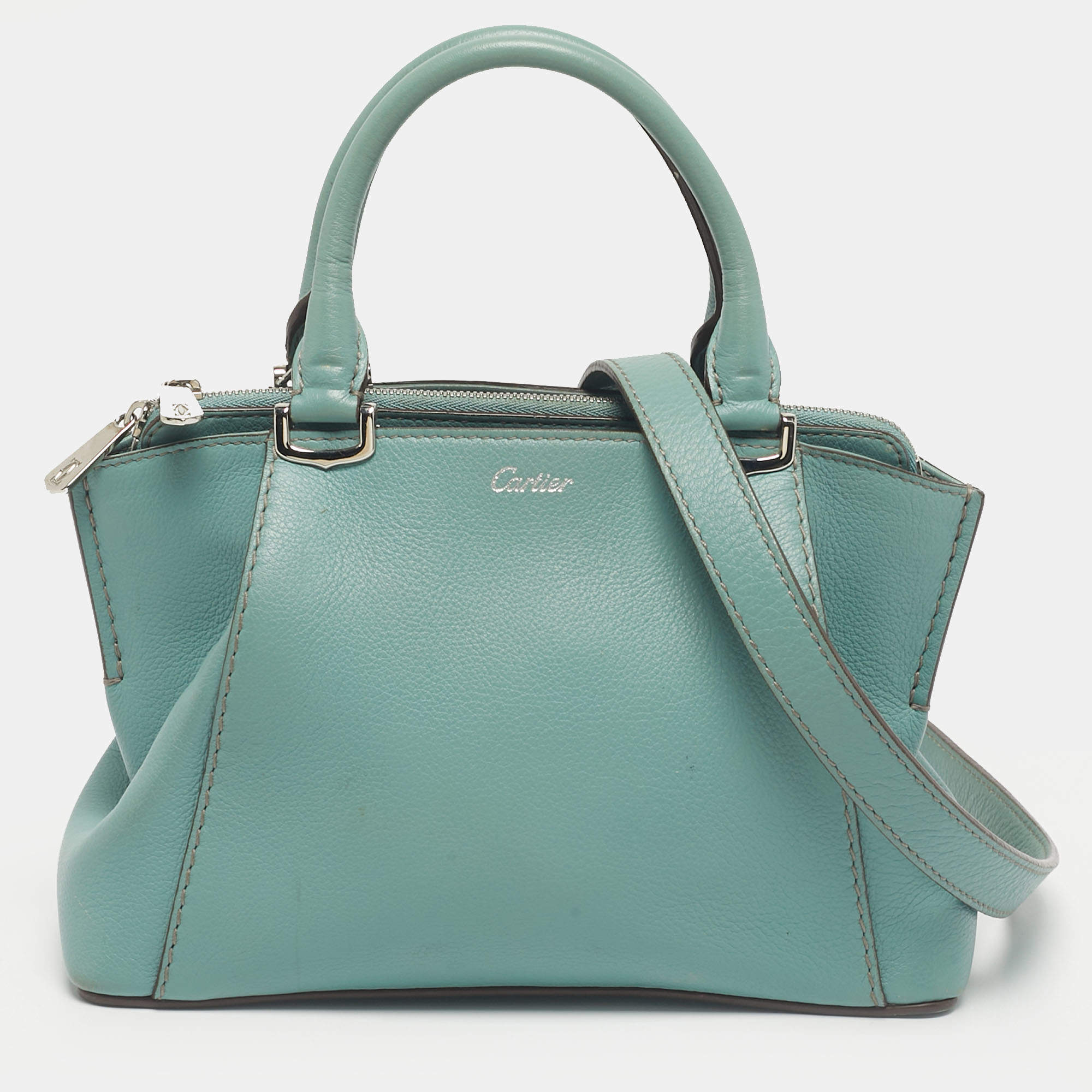 Pre Owned Cartier Green Leather Mini C de Cartier Bag