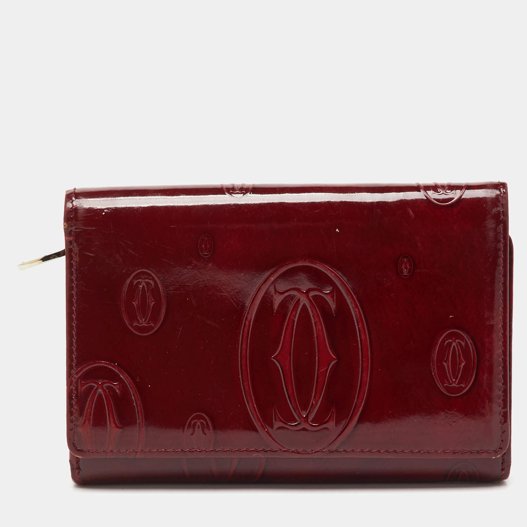 Pre Owned Cartier Burgundy Leather Happy Birthday Compact Wallet