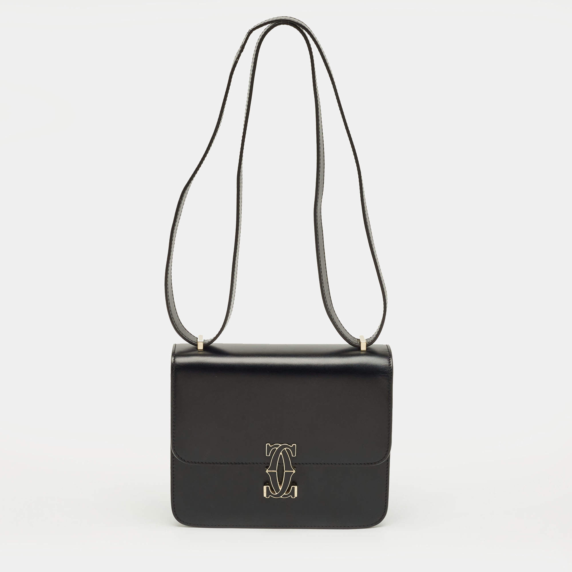 Pre Owned Cartier Black Leather Double C De Cartier Shoulder Bag