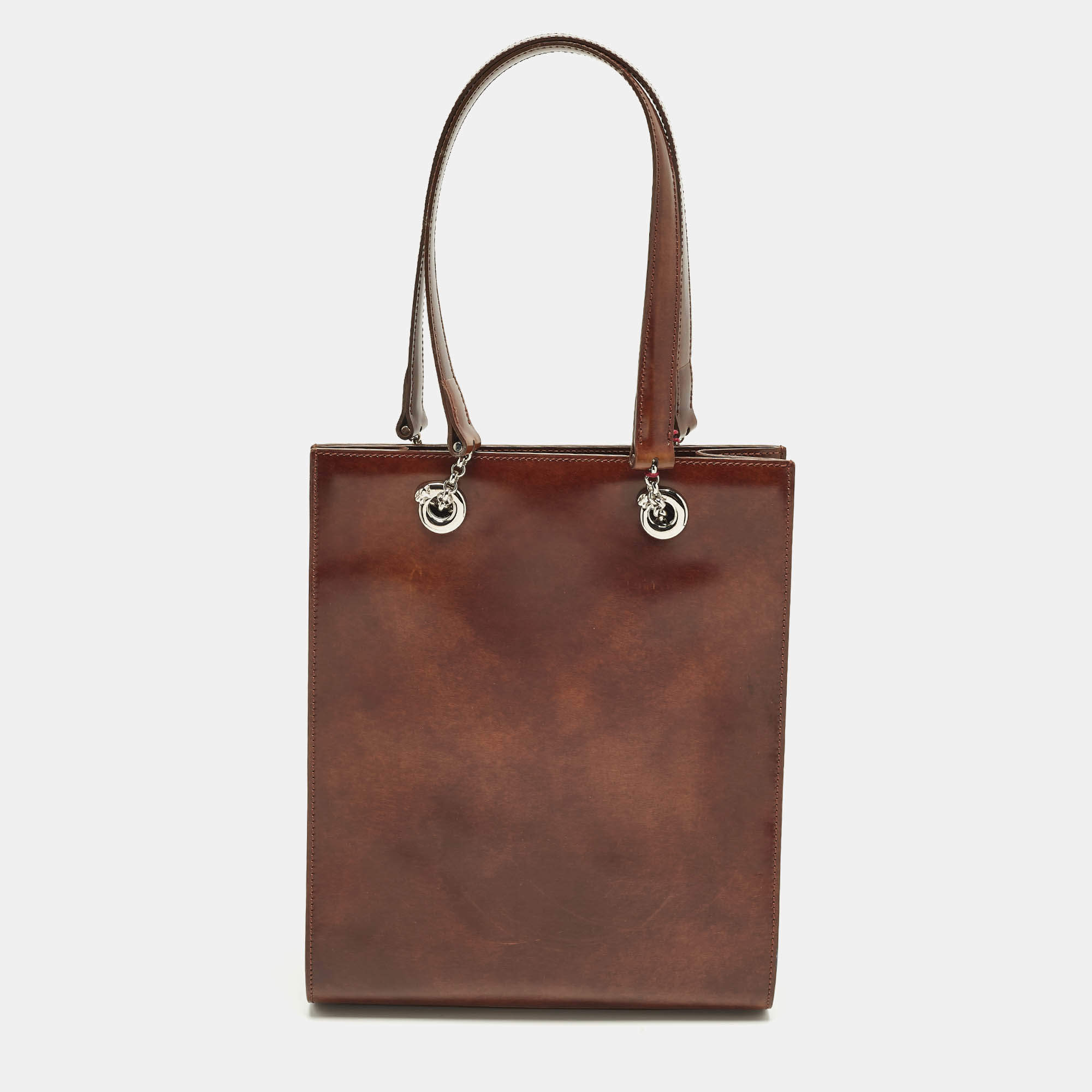 مملوكة مسبقًا Cartier Panthere Brown Glossy Leather Chain Tote