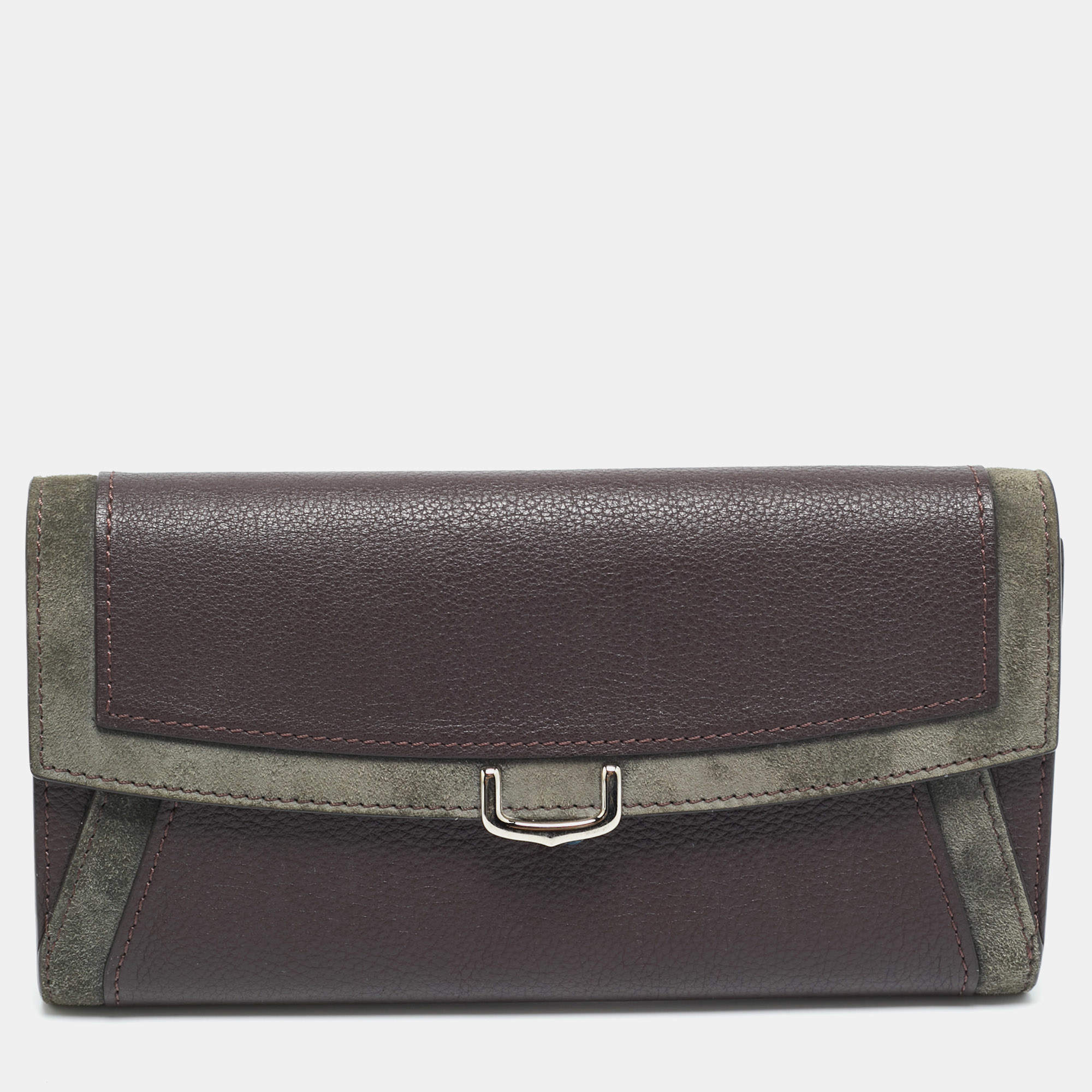 Pre Owned Cartier C De Cartier Brown/Grey Leather and Suede Continental Wallet