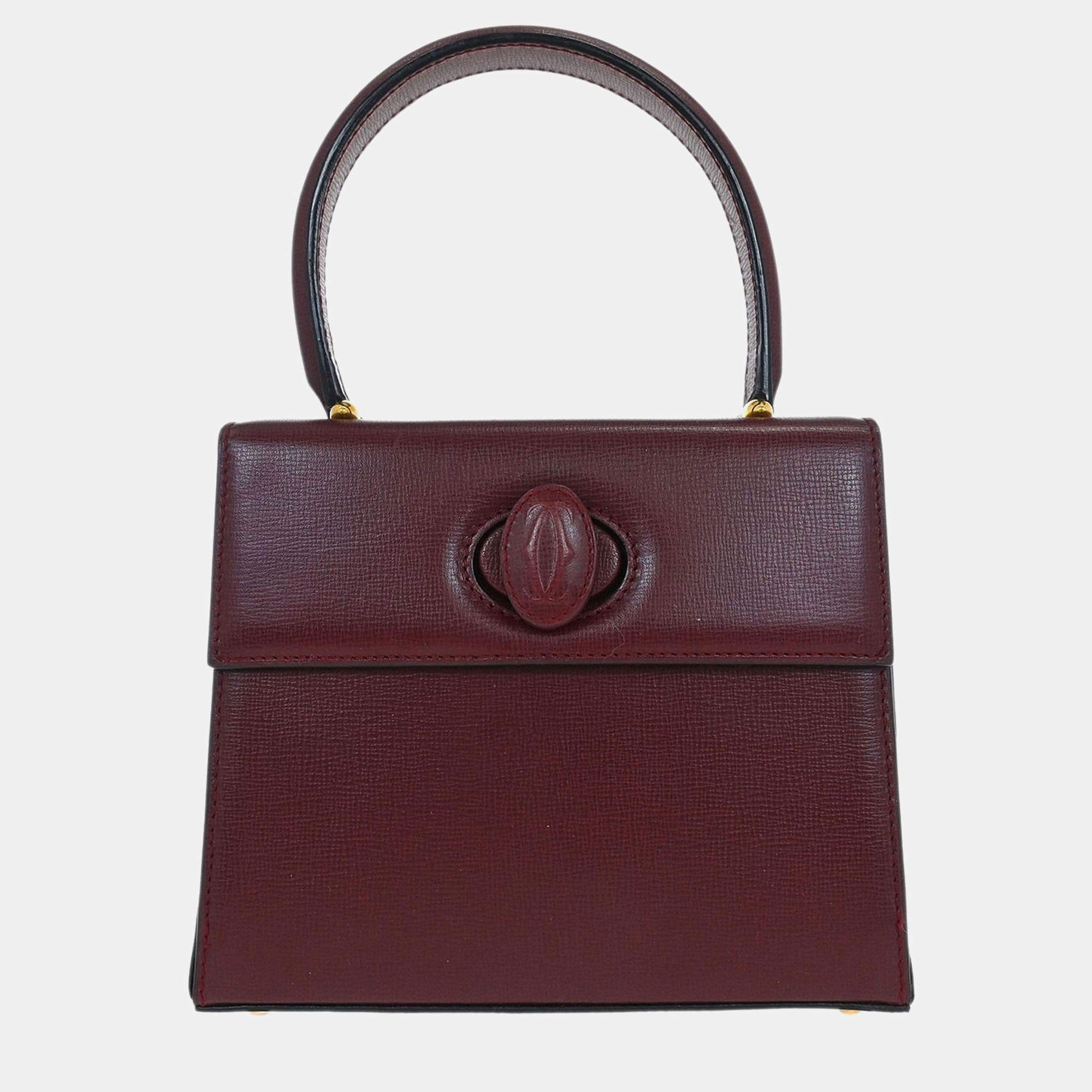 مملوكة مسبقًا Cartier Bordeaux Leather Must De Cartier Handbag