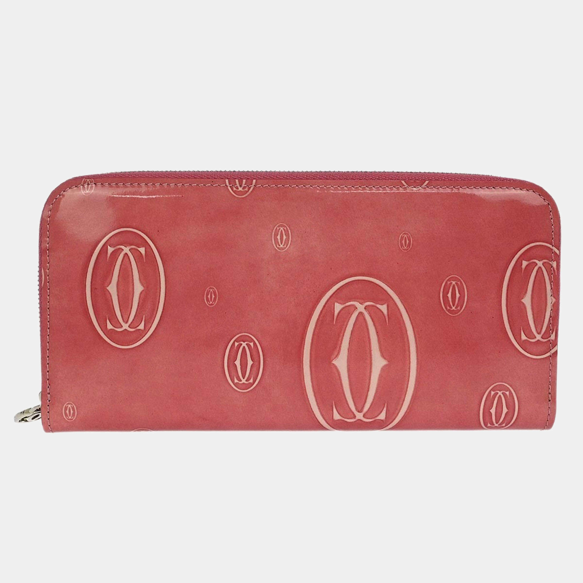 Pre Owned Cartier Pink Patent Leather Happy Birthday Wallet
