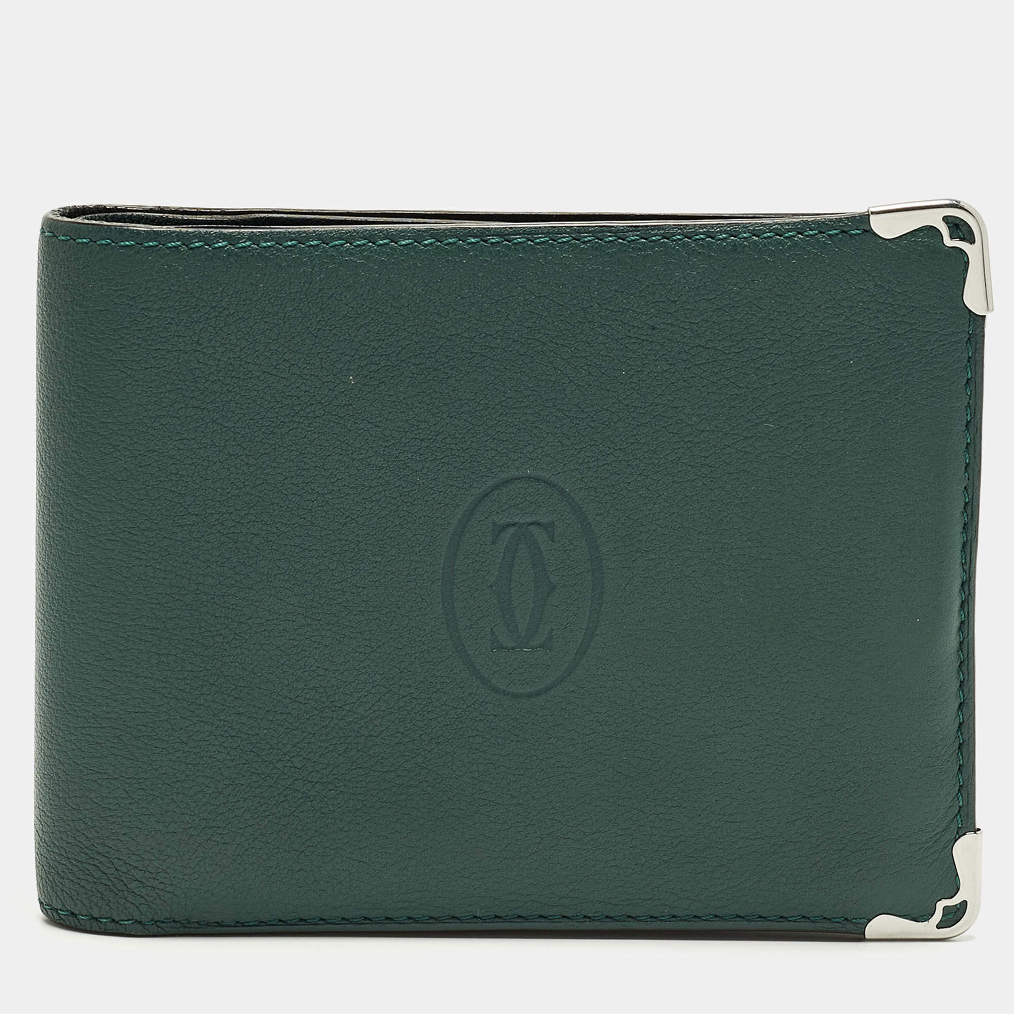 Pre Owned Cartier Must de Cartier Green Leather Bifold Wallet