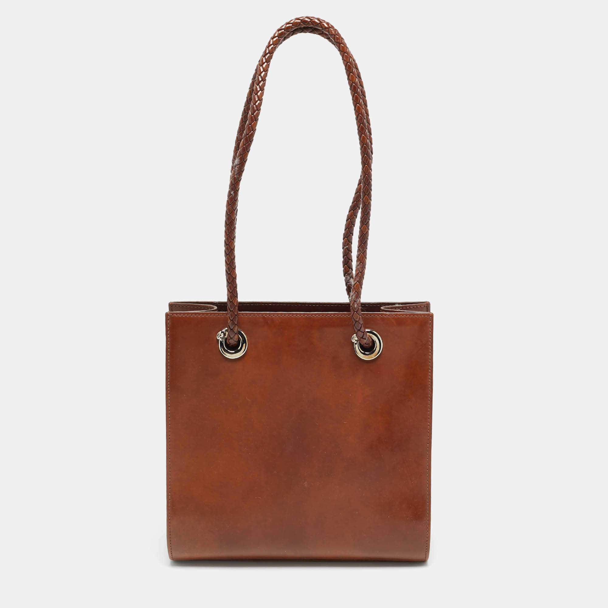 مملوكة مسبقًا Cartier Panthere Brown Glossy Leather Braided Handle Tote