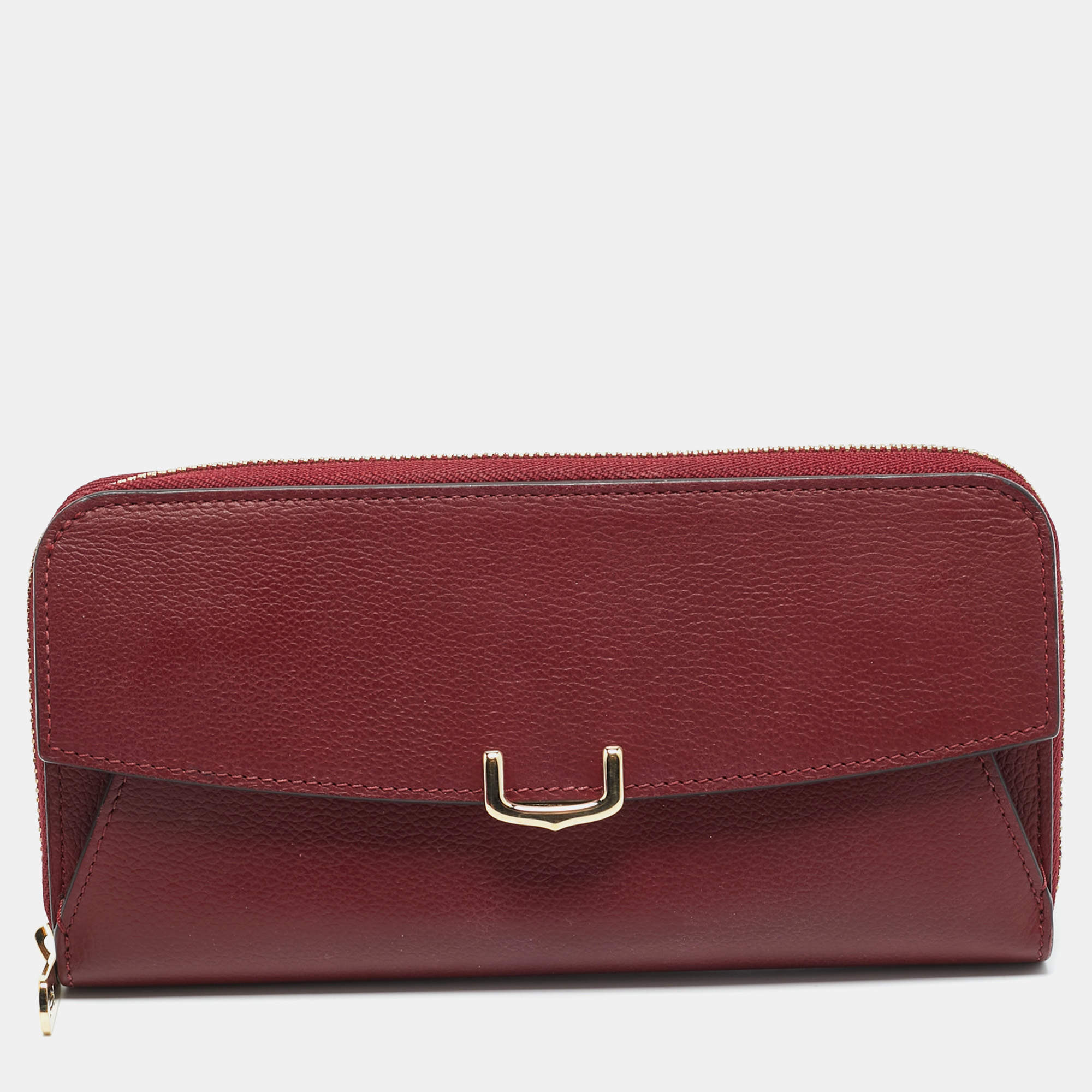 مملوكة مسبقًا Cartier C De Cartier Burgundy Leather Zip Around Wallet