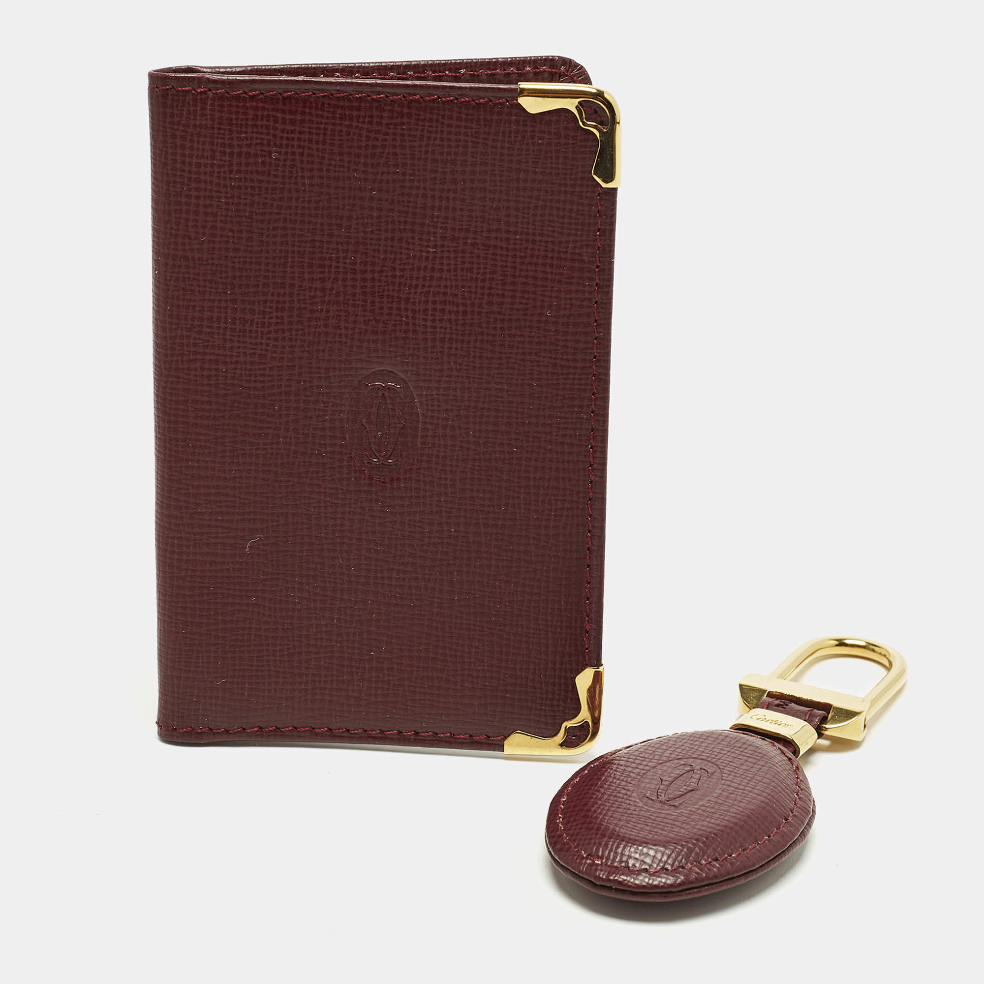 Pre Owned Cartier Must de Cartier Burgundy Leather Card Case with Leather Key Ring