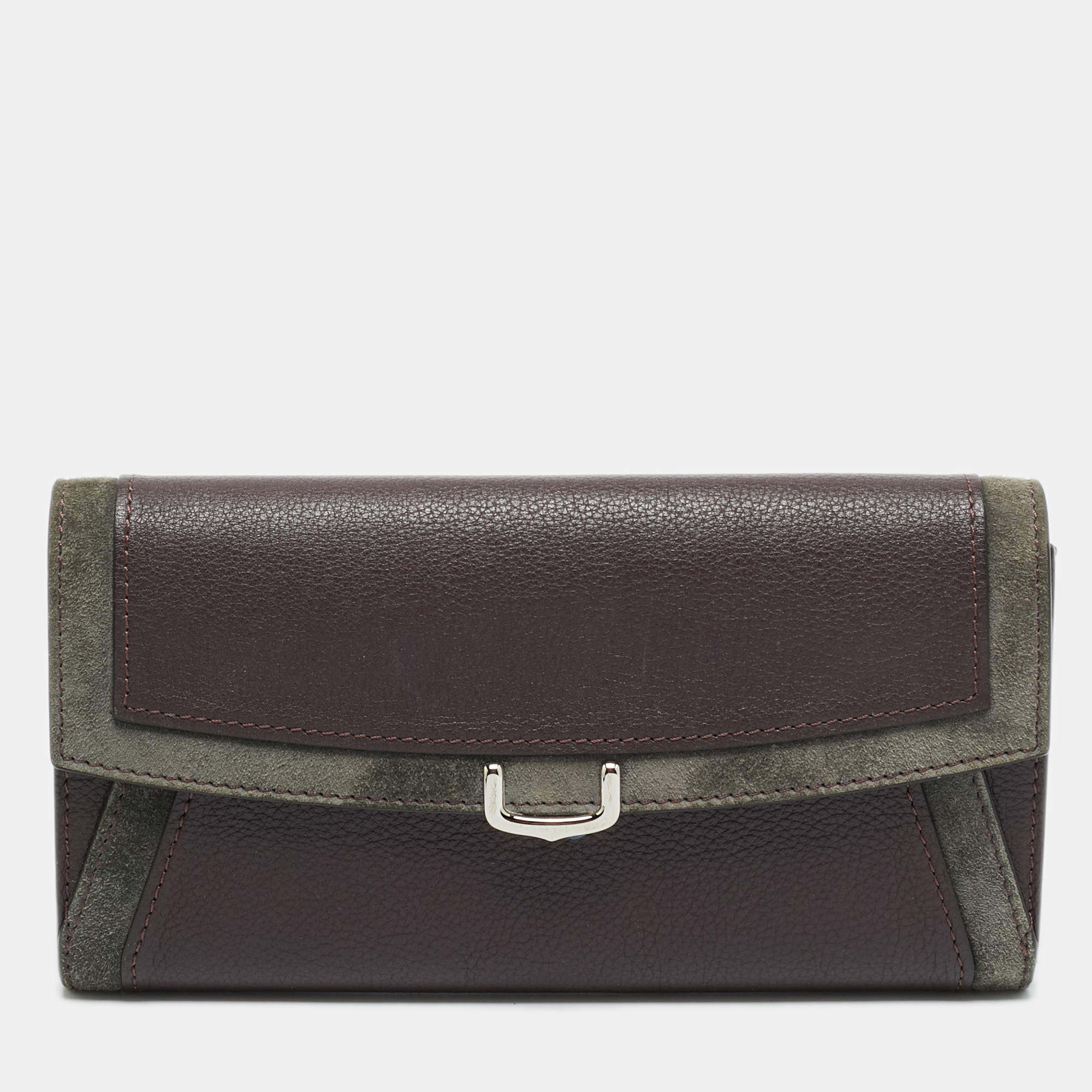 Pre Owned Cartier C De Cartier Burgundy/Grey Leather and Suede Continental Wallet