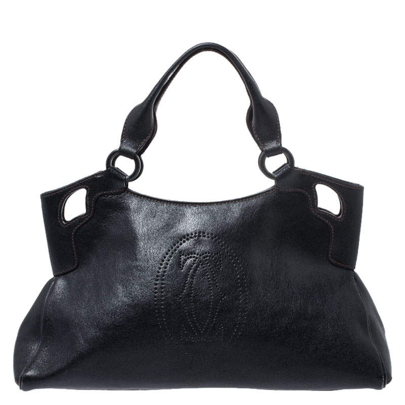 Pre Owned Cartier Black Leather Marcello de Cartier Tote