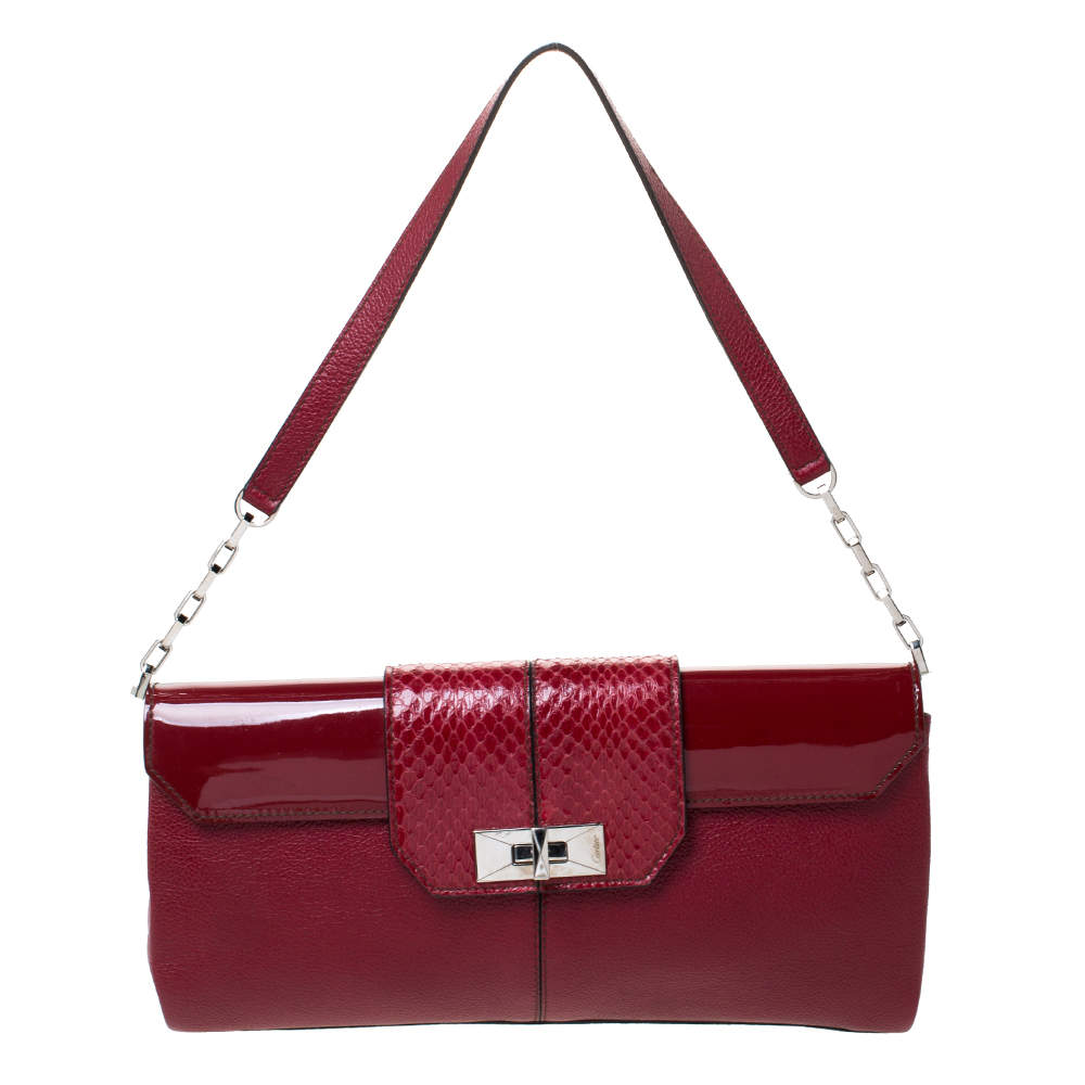 Pre Owned Cartier Red Leather and Python Shoulder Bag