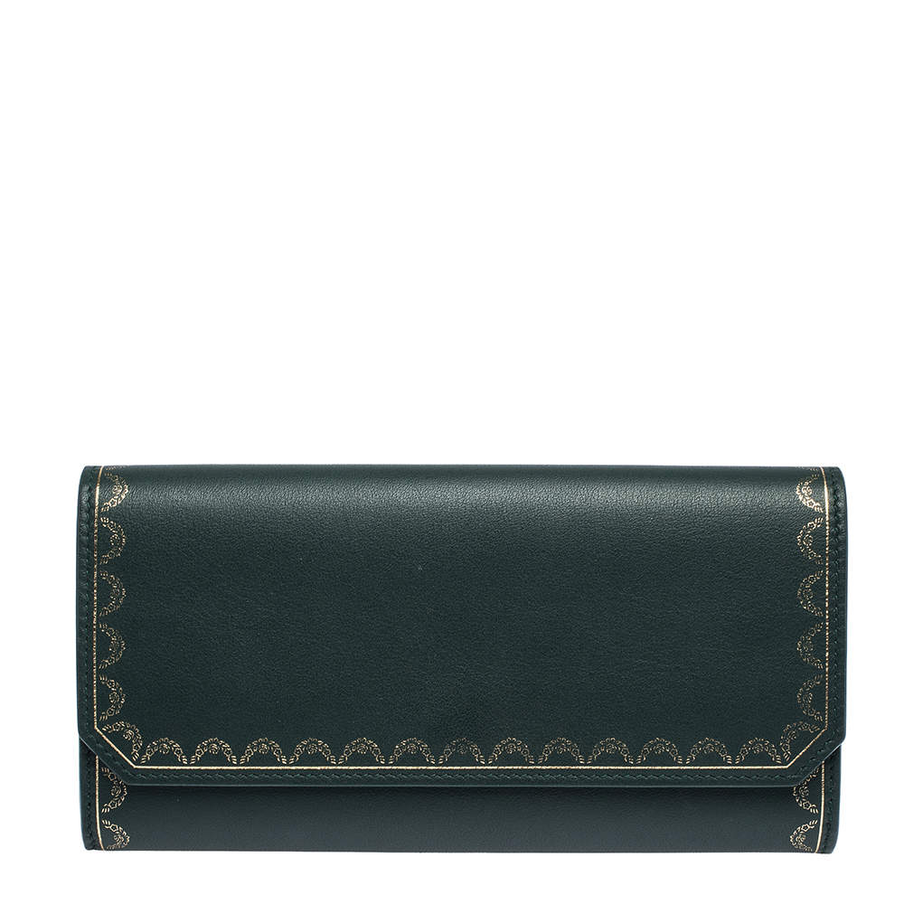 مملوكة مسبقًا Cartier Green Leather Guirlande de Cartier Continental Wallet