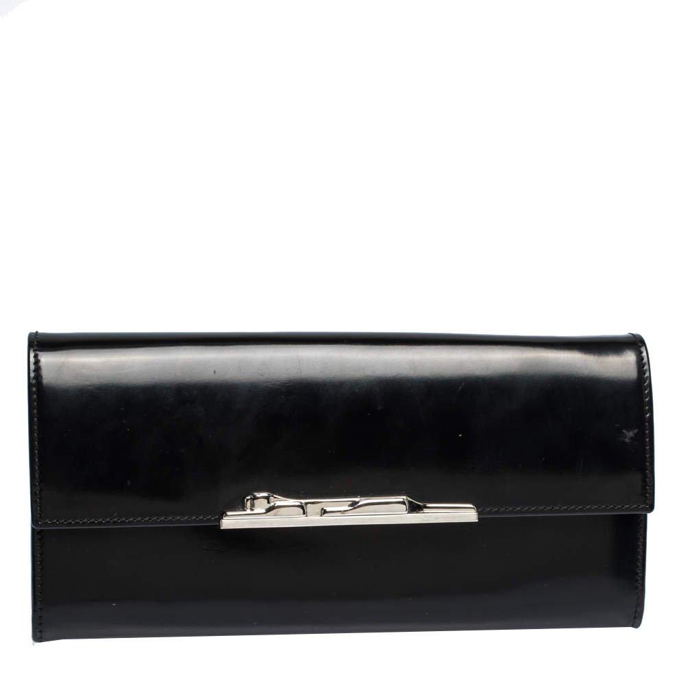 Cartier Black Patent Leather Flap Continental Wallet