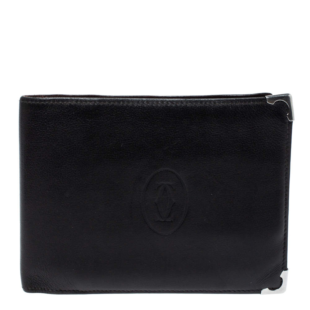 Pre Owned Cartier Black Leather Must De Cartier Bifold Wallet