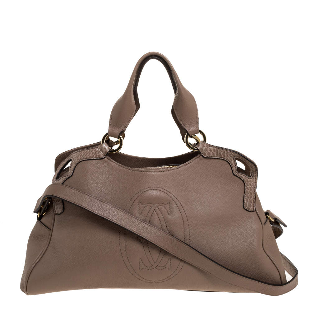 Pre Owned Cartier Beige Leather and Python Marcello de Cartier Shoulder Bag