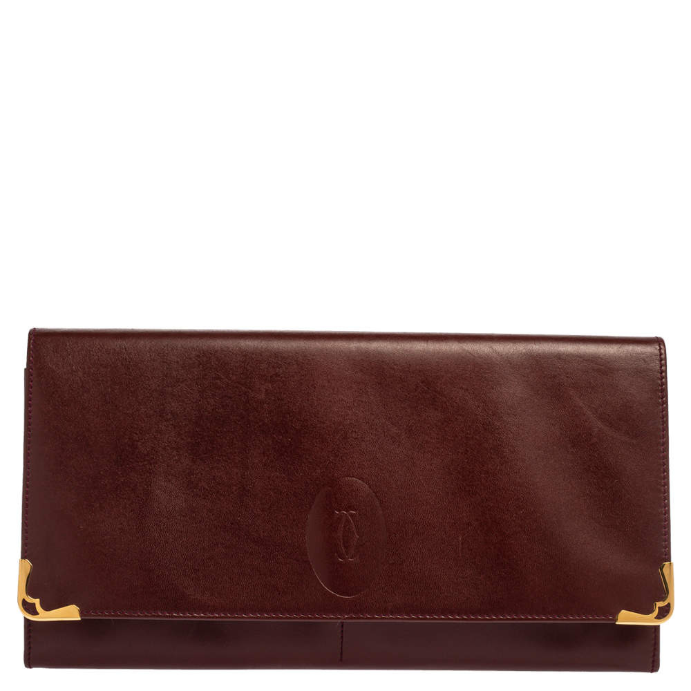 Cartier Burgundy Leather Envelope Flap Clutch