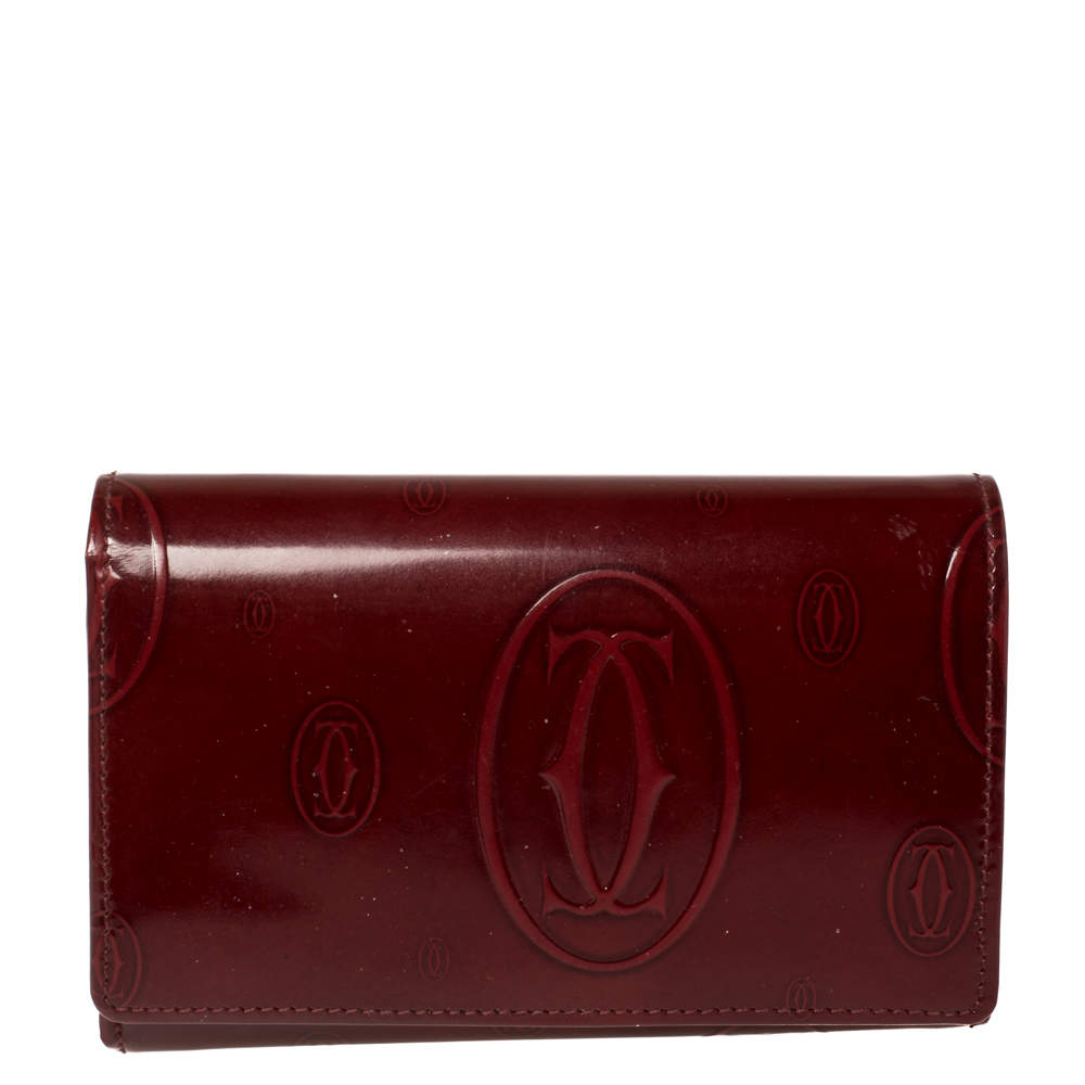 Pre Owned Cartier Red Patent Leather Happy Birthday Wallet