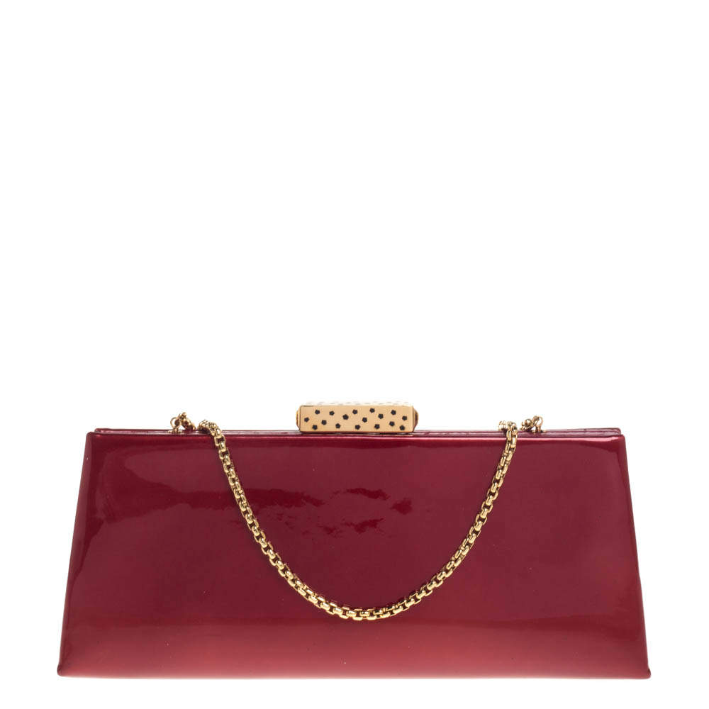 Pre Owned Cartier Red Patent Leather Chain Clutch