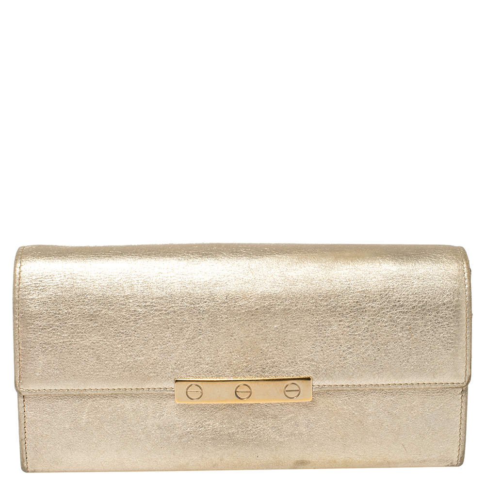 Pre Owned Cartier Metallic Gold Leather Love Continental Wallet