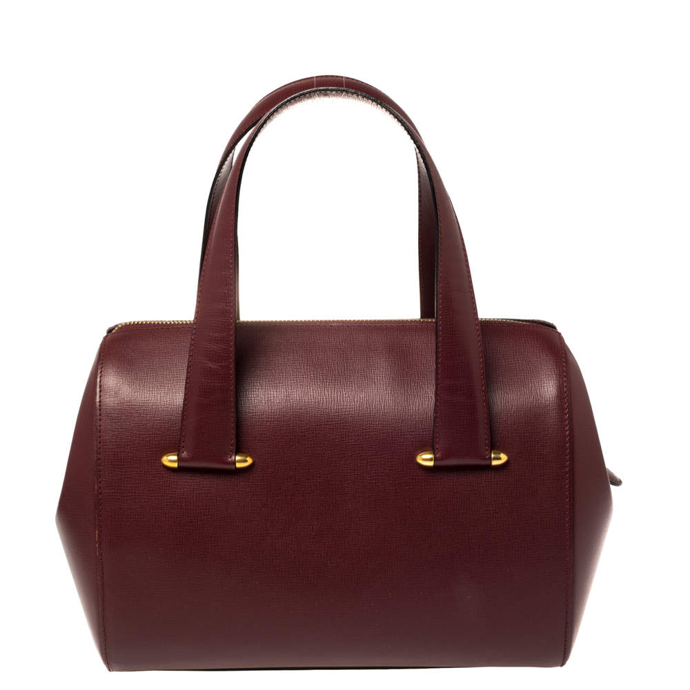 Cartier Burgundy Leather Zip Boston Bag