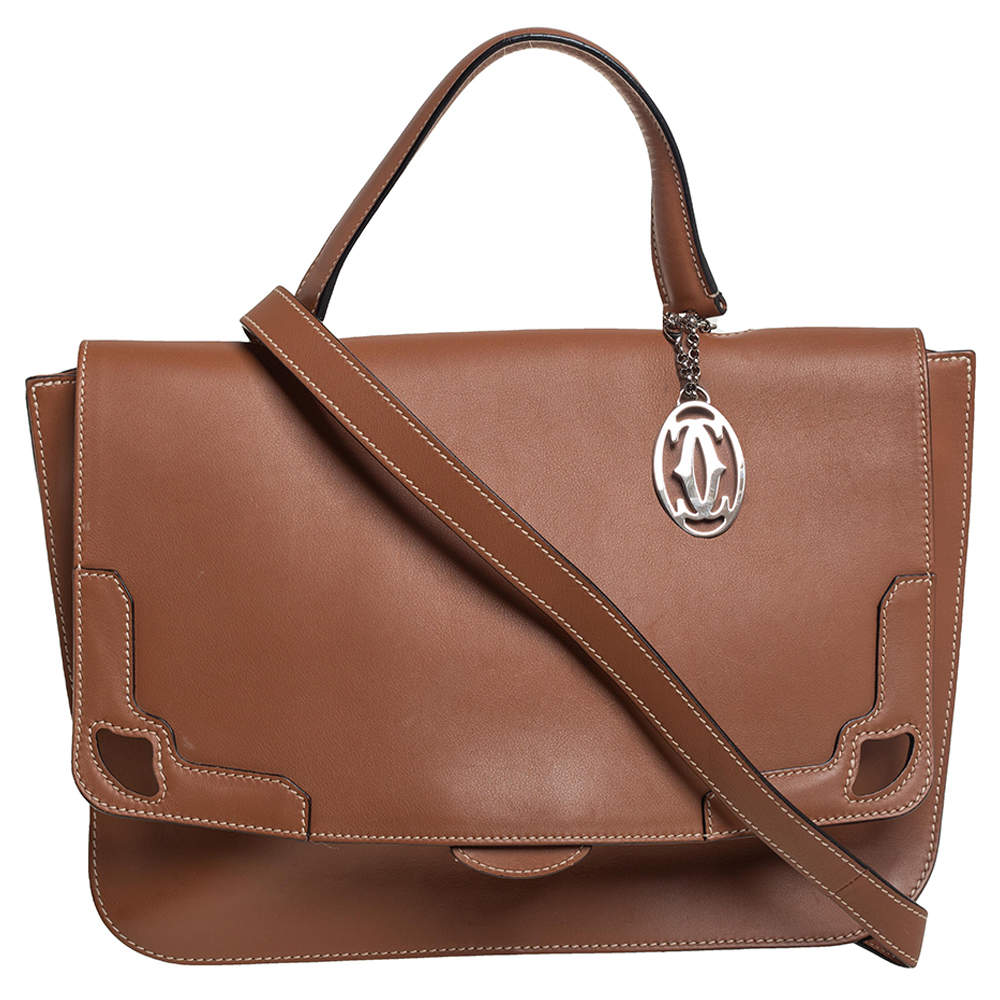 Cartier Brown Leather Marcello Flap Top Handle Bag