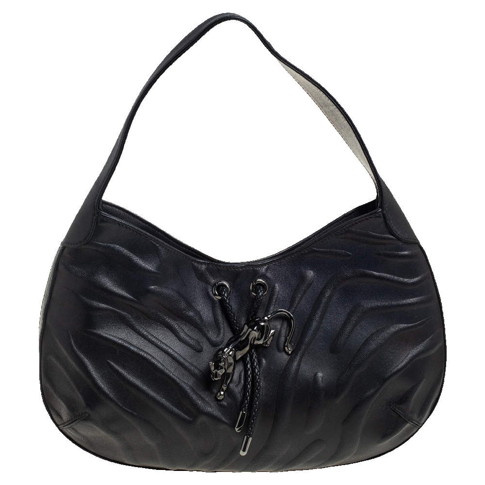 Pre Owned Cartier Black Leather Panthere Hobo