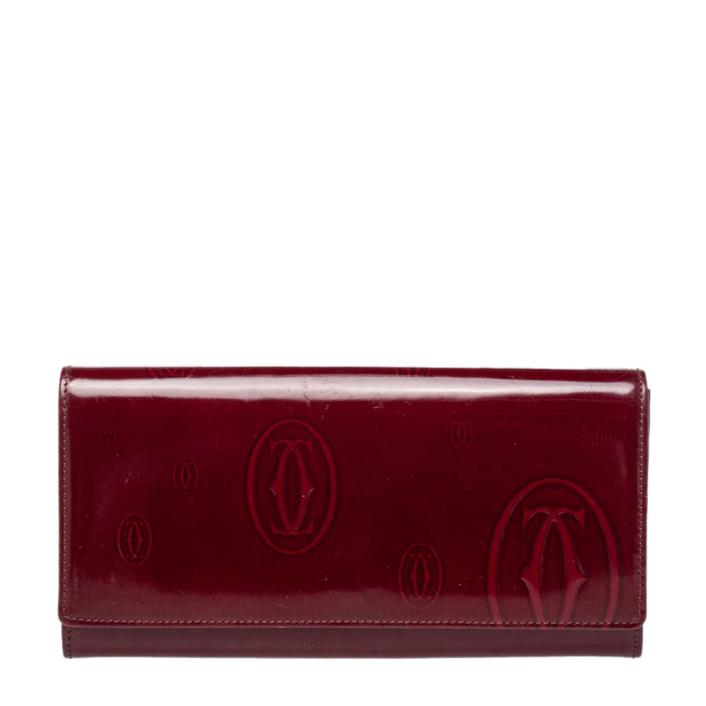 مملوكة مسبقًا Cartier Dark Red Leather Happy Birthday Continental Wallet
