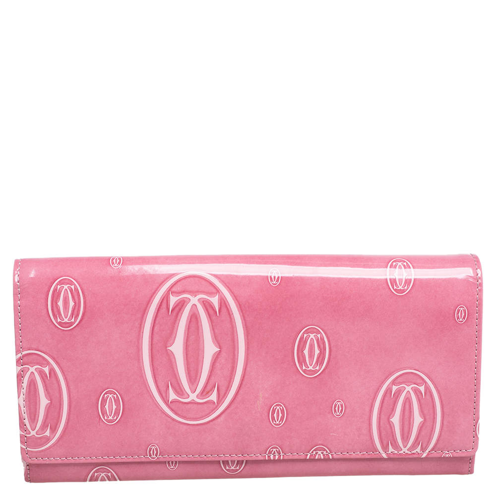 Pre Owned Cartier Pink Patent Leather Happy Birthday Continental Wallet