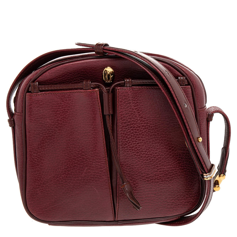 Pre Owned Cartier Burgundy Leather Must de Cartier Crossbody Bag