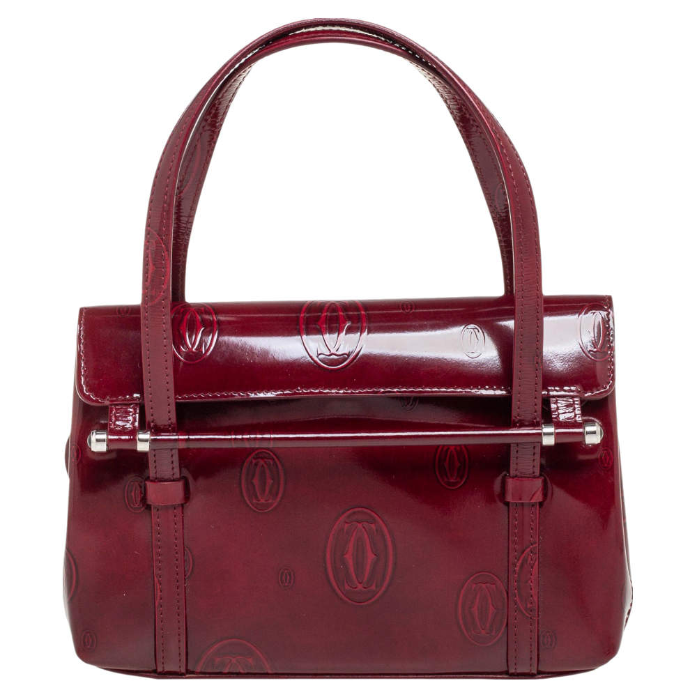 Pre Owned Cartier Burgundy Patent Leather Happy Birthday Cabochon Flap Bag