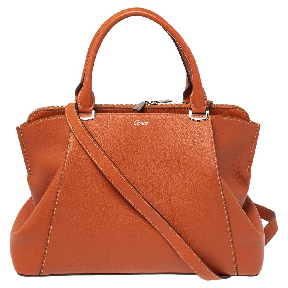 Pre Owned Cartier Orange Leather C De Cartier Medium Satchel