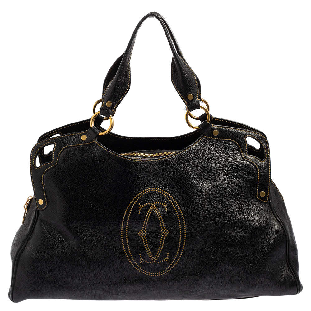 Pre Owned Cartier Black Leather Large Marcello de Cartier Bag