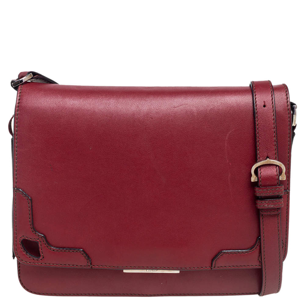 Pre Owned حقيبة كتف كارتييه جلد أحمر  بقلاب