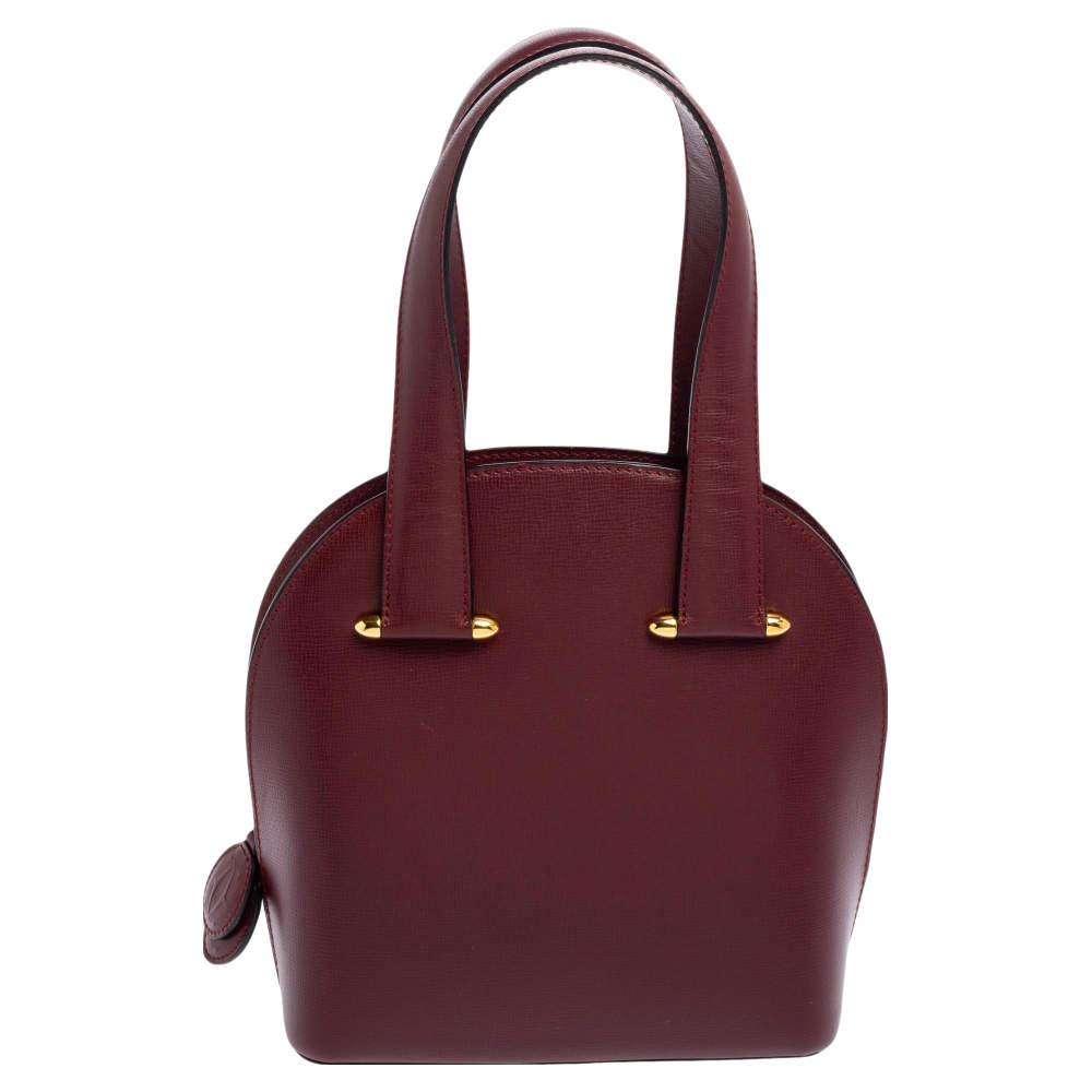 Pre Owned Cartier Burgundy Leather Rounder Tote Bag