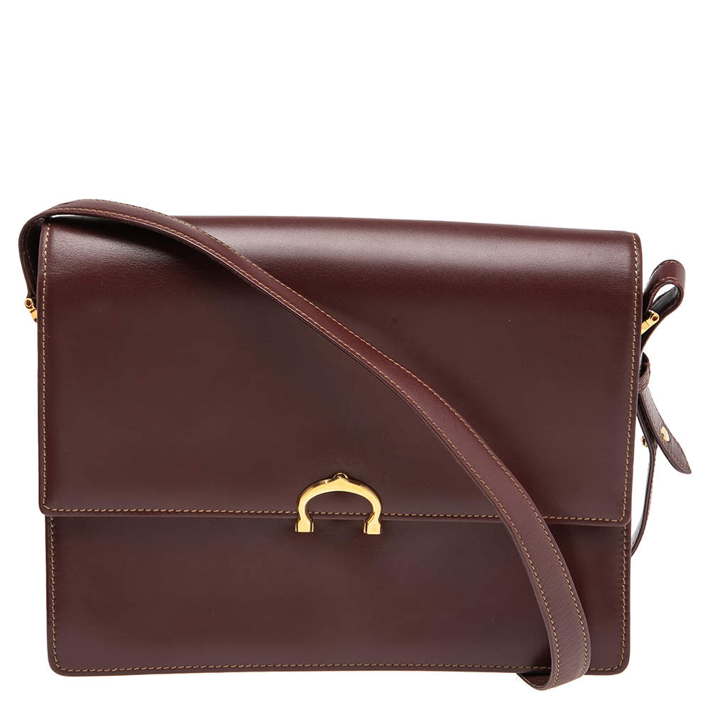 Pre Owned Cartier Dark Red Leather Must de Cartier Shoulder Bag