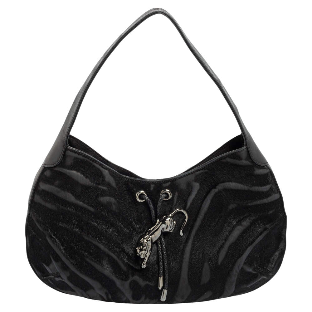 Pre Owned حقيبة كارتييه بانثير دو كارتييه جلد وشعر عجل أسود 